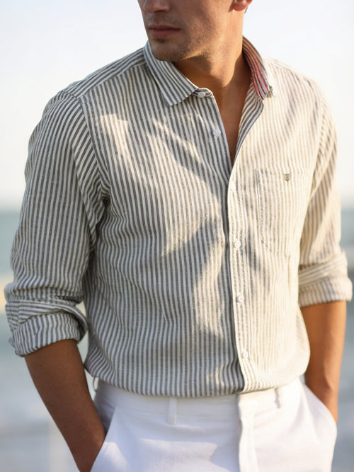 Zinc Grey and White Stripes Casual Shirt