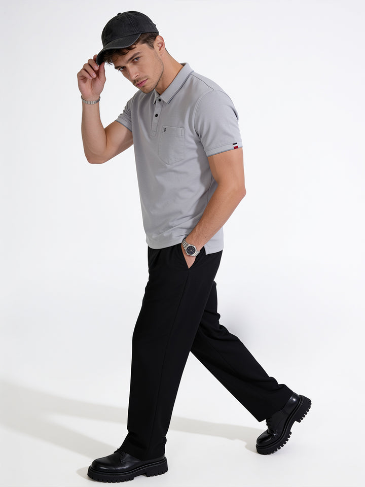 Stone Grey Solid Polo T Shirt