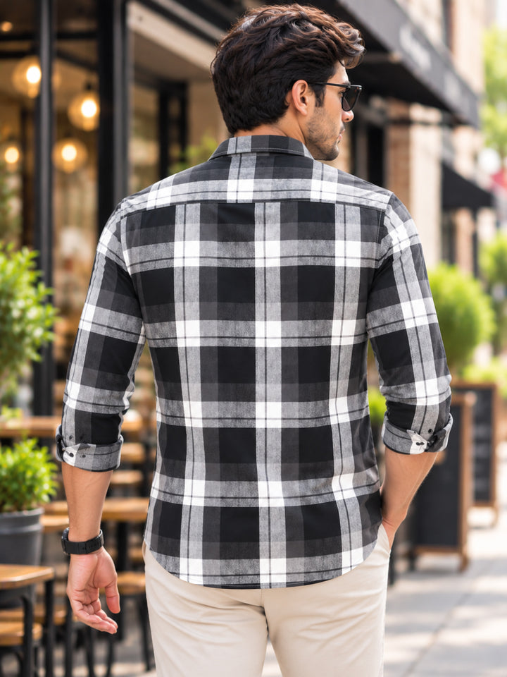 Black and Grey Checkered Casual Shirt