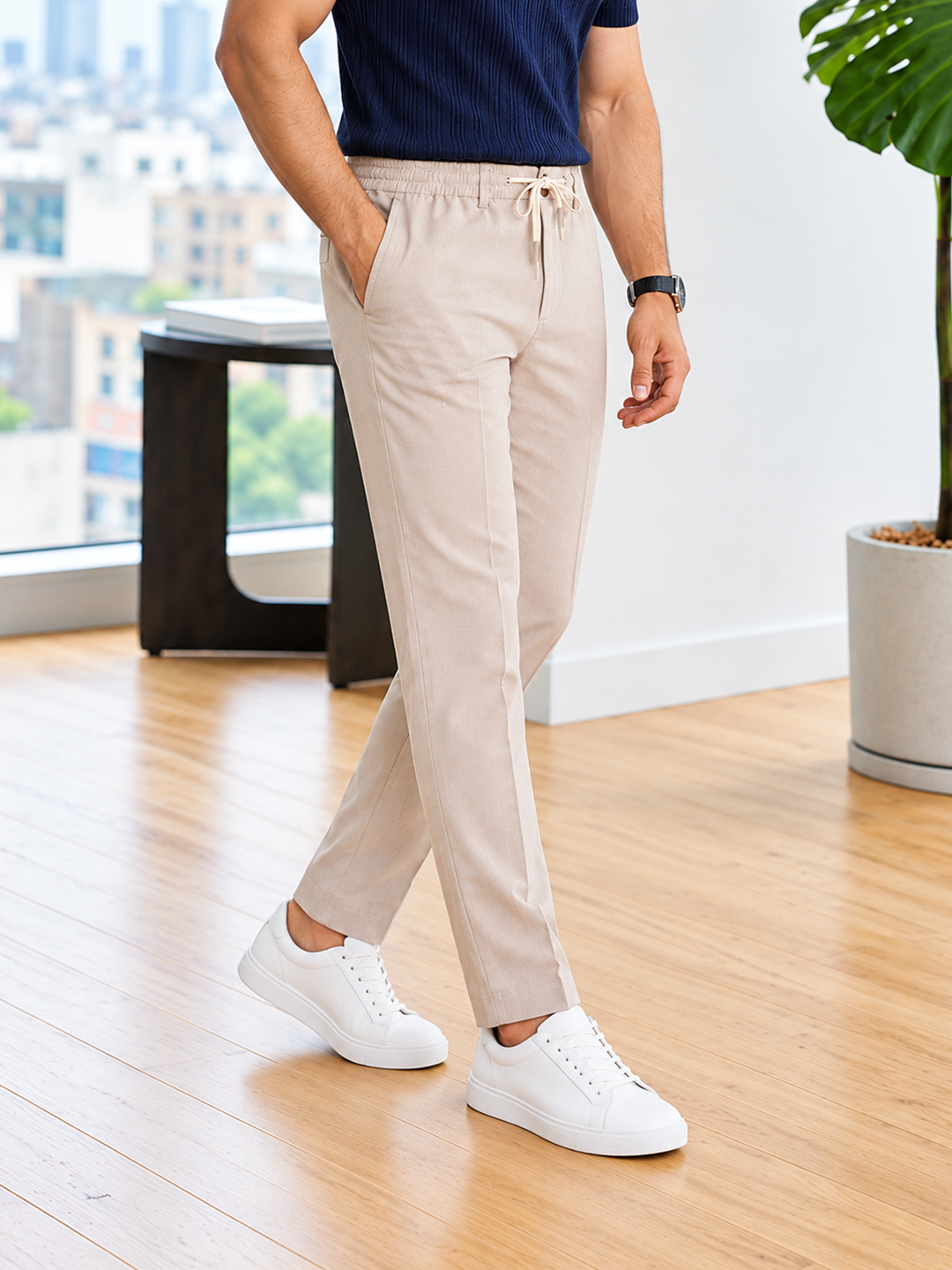 Peach Khaki Casual Traveler Trousers