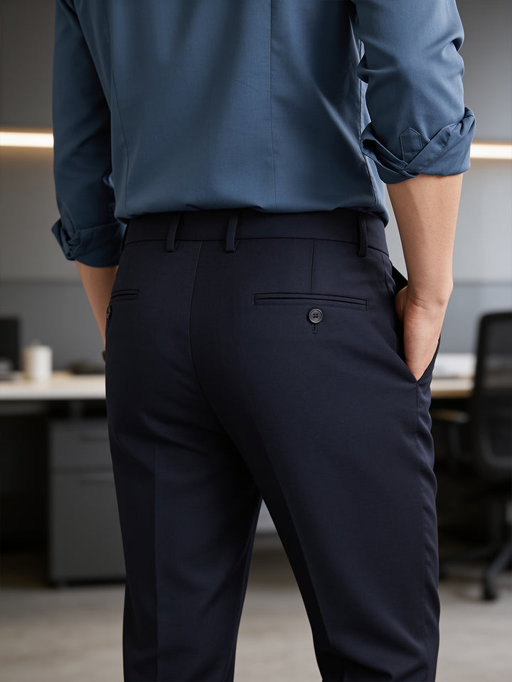 Deep Navy Solid Formal Trousers