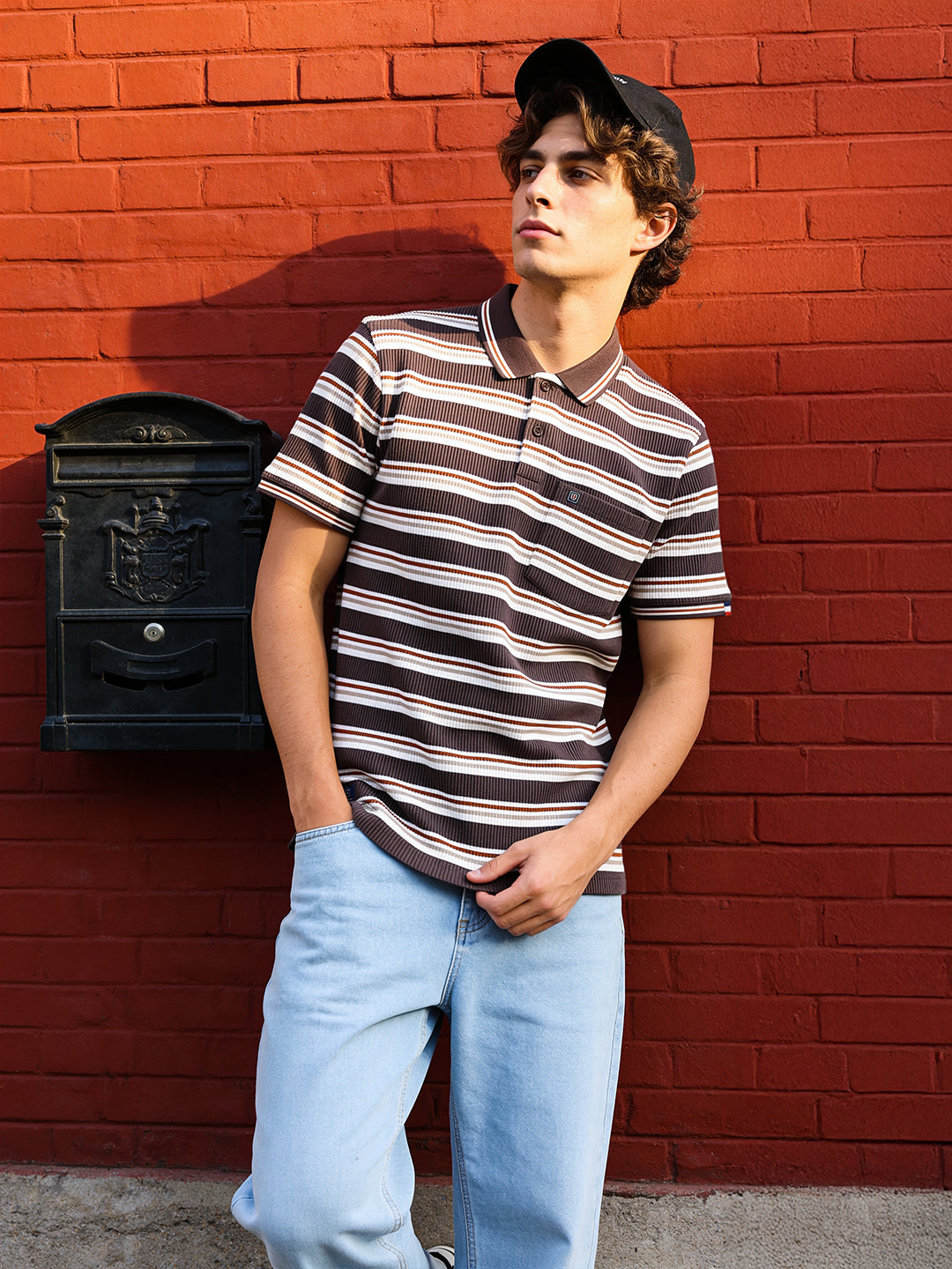 Dark Mocha Brown Horizontal Stripes Polo T Shirt