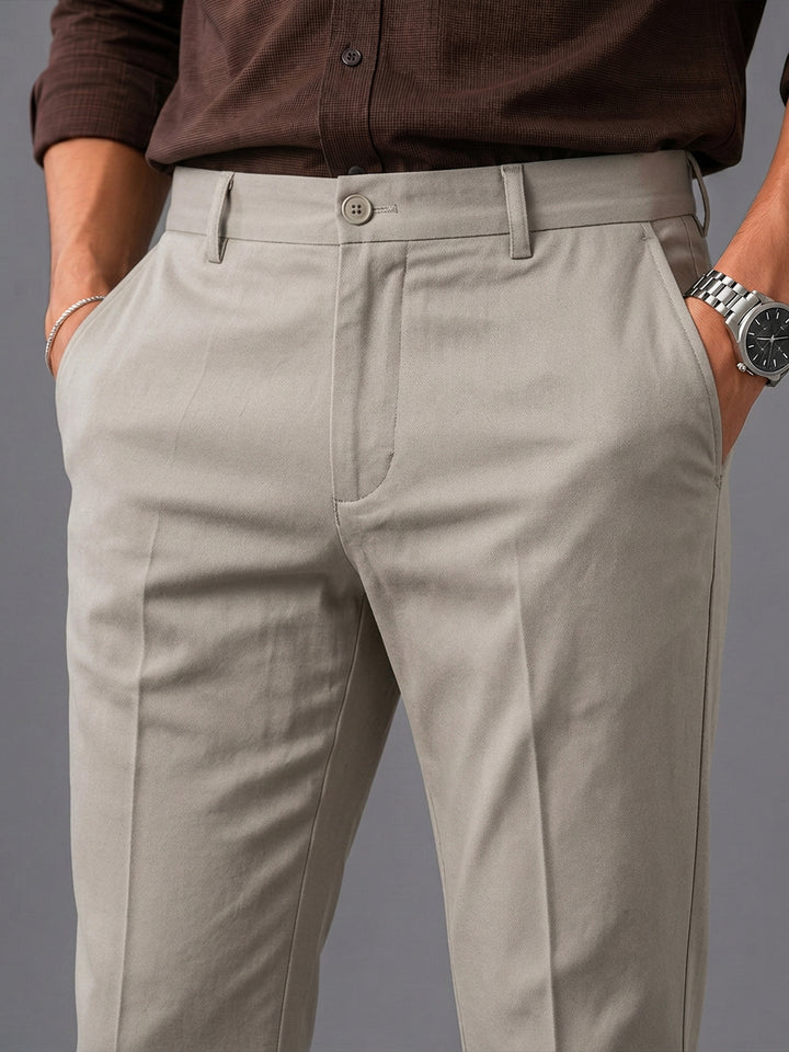 Pista Grey Solid Casual Trousers