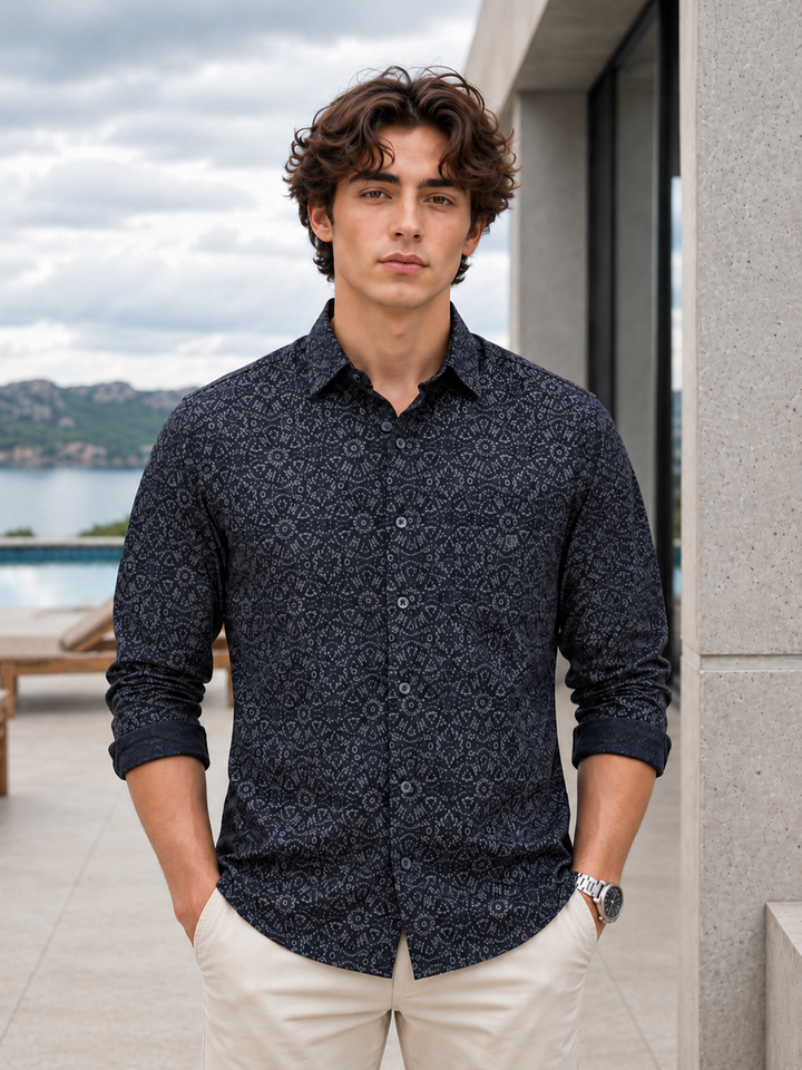 Midnight Indigo Floral Printed Casual Shirt