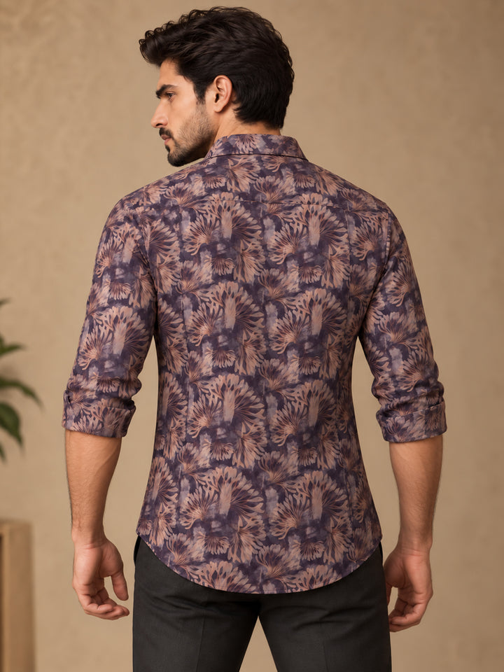 Smoked Purple and Sand Floral Printed Casual Shirt
