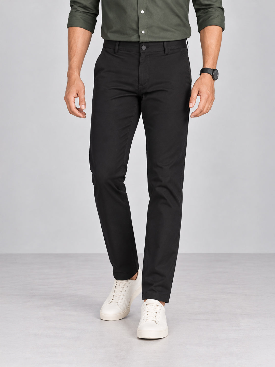 Dark Black Solid Casual Trousers
