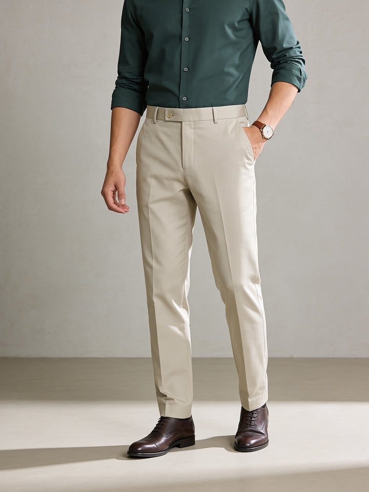 Peach Beige Solid Formal Trousers
