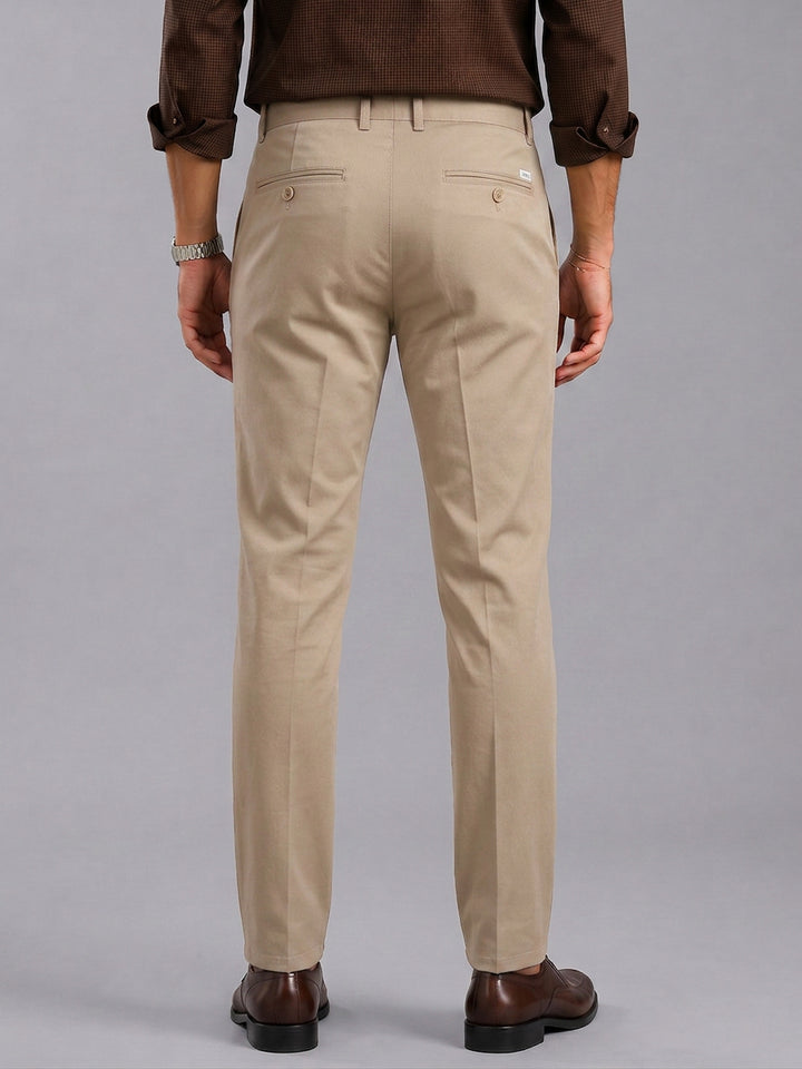 Mist Beige Solid Casual Trousers