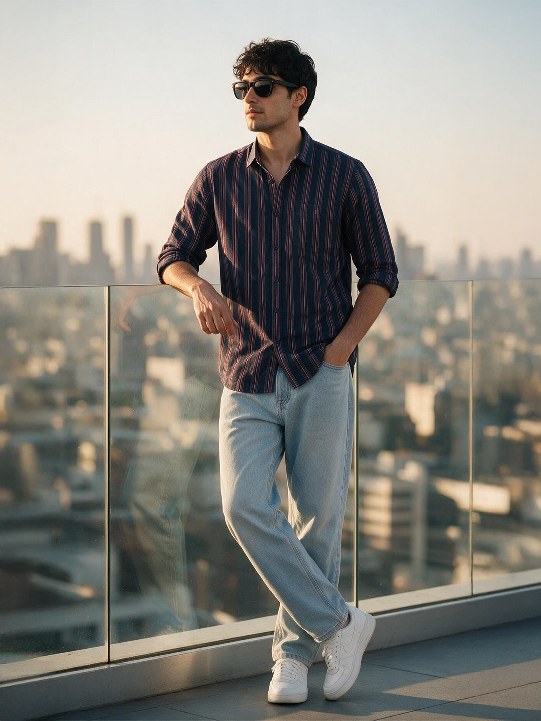 Plum Navy Stripes Casual Shirt