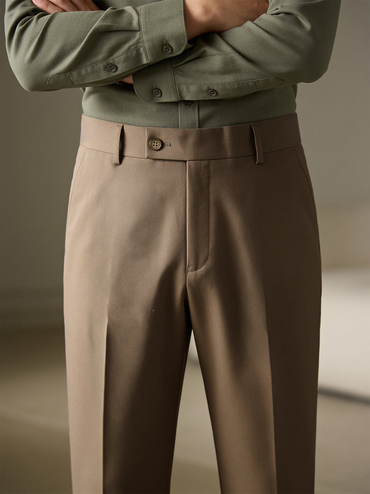 Warm Beige GreySolid Formal Trousers