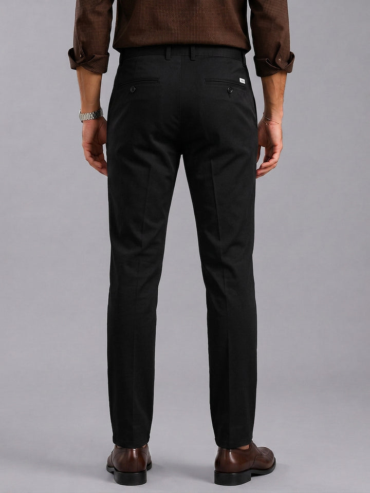 Deep Black Solid Casual Trousers