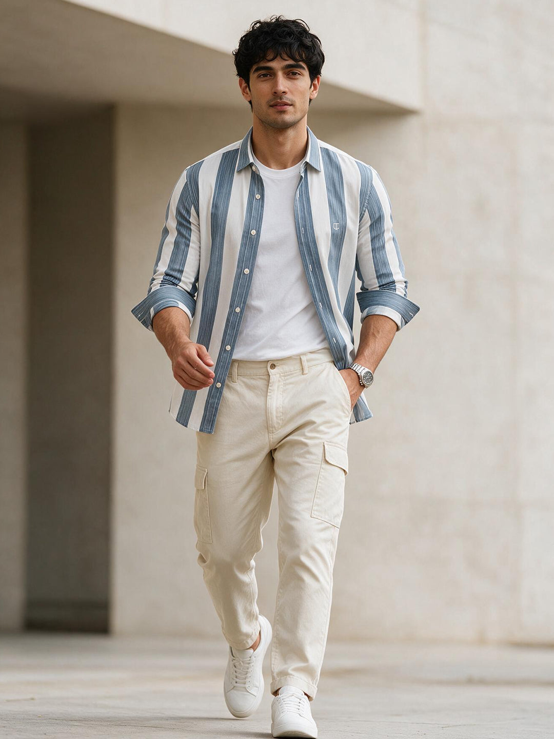 Silver Sky Blue Stripes Casual Shirt