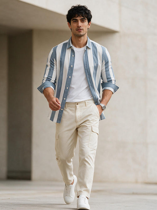 Silver Sky Blue Stripes Casual Shirt