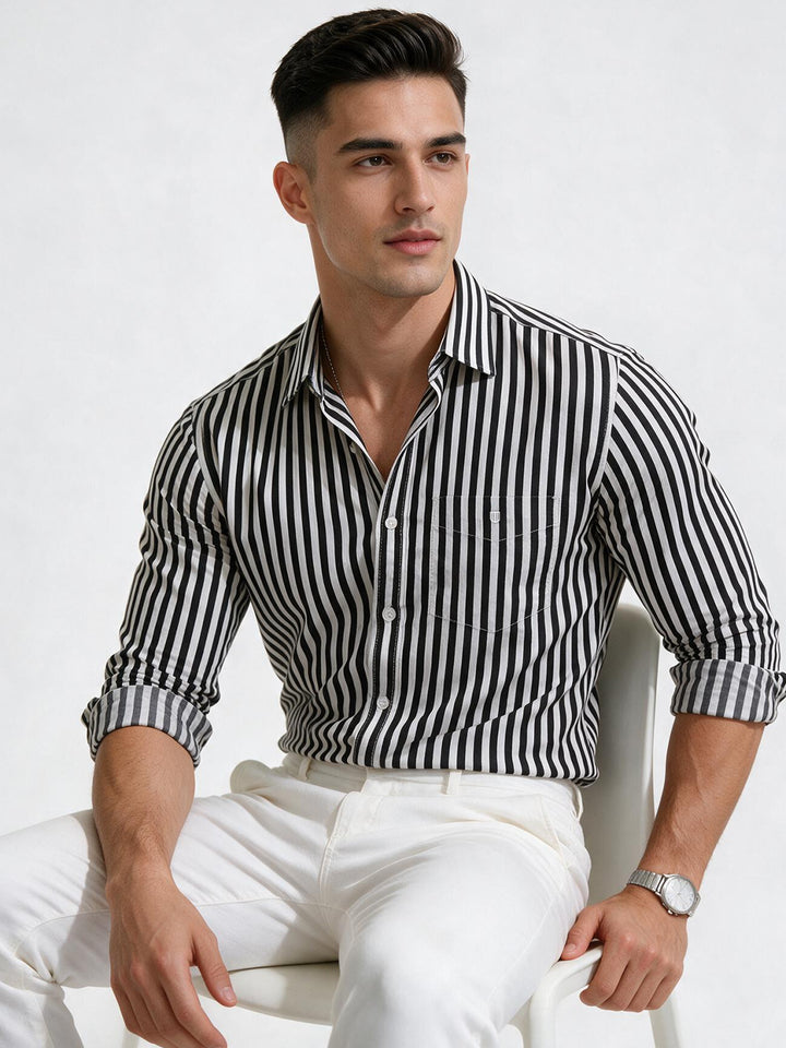 Black and White Vertical Stripes Casual Shirt