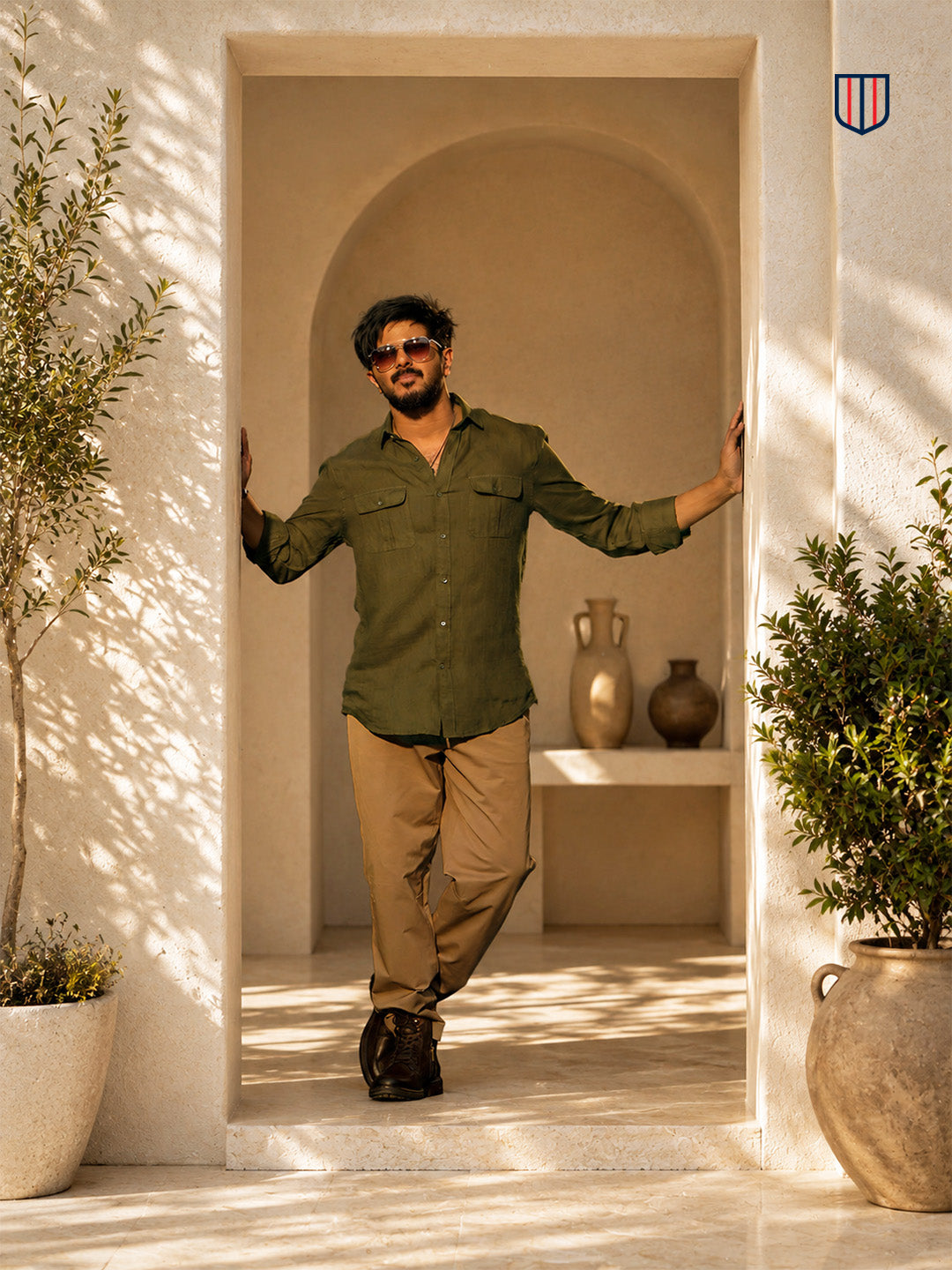 Olive Green Urban Casual Shirt With Dual Pockets