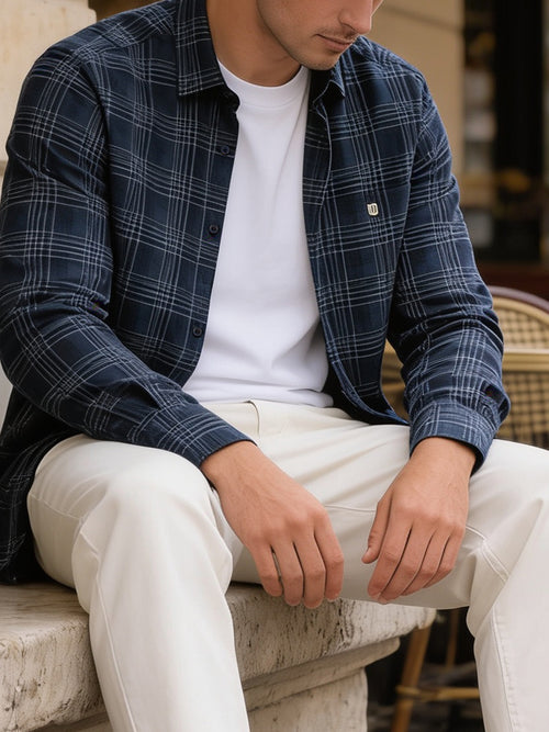 Marine Blue Checked Casual Shirt