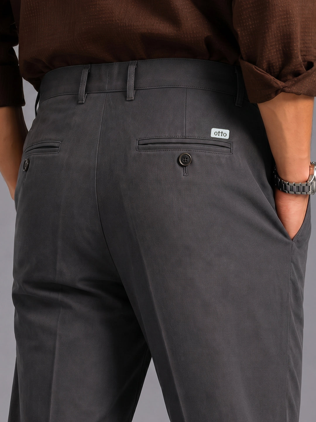 Carbon Grey Solid Casual Trousers