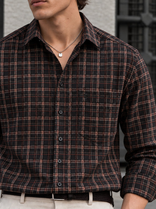 Brown and Black Checkered Formal Shirt