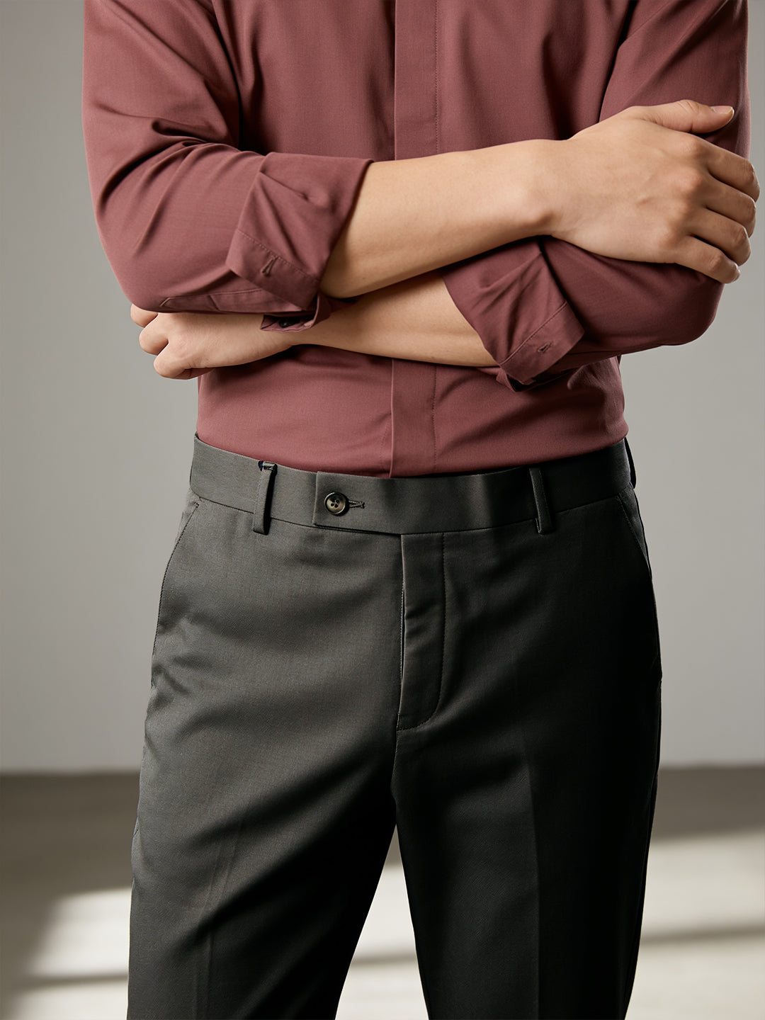 Taupe Olive Solid Formal Trousers