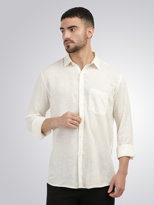 Ivory Linen Blend Solid Shirt