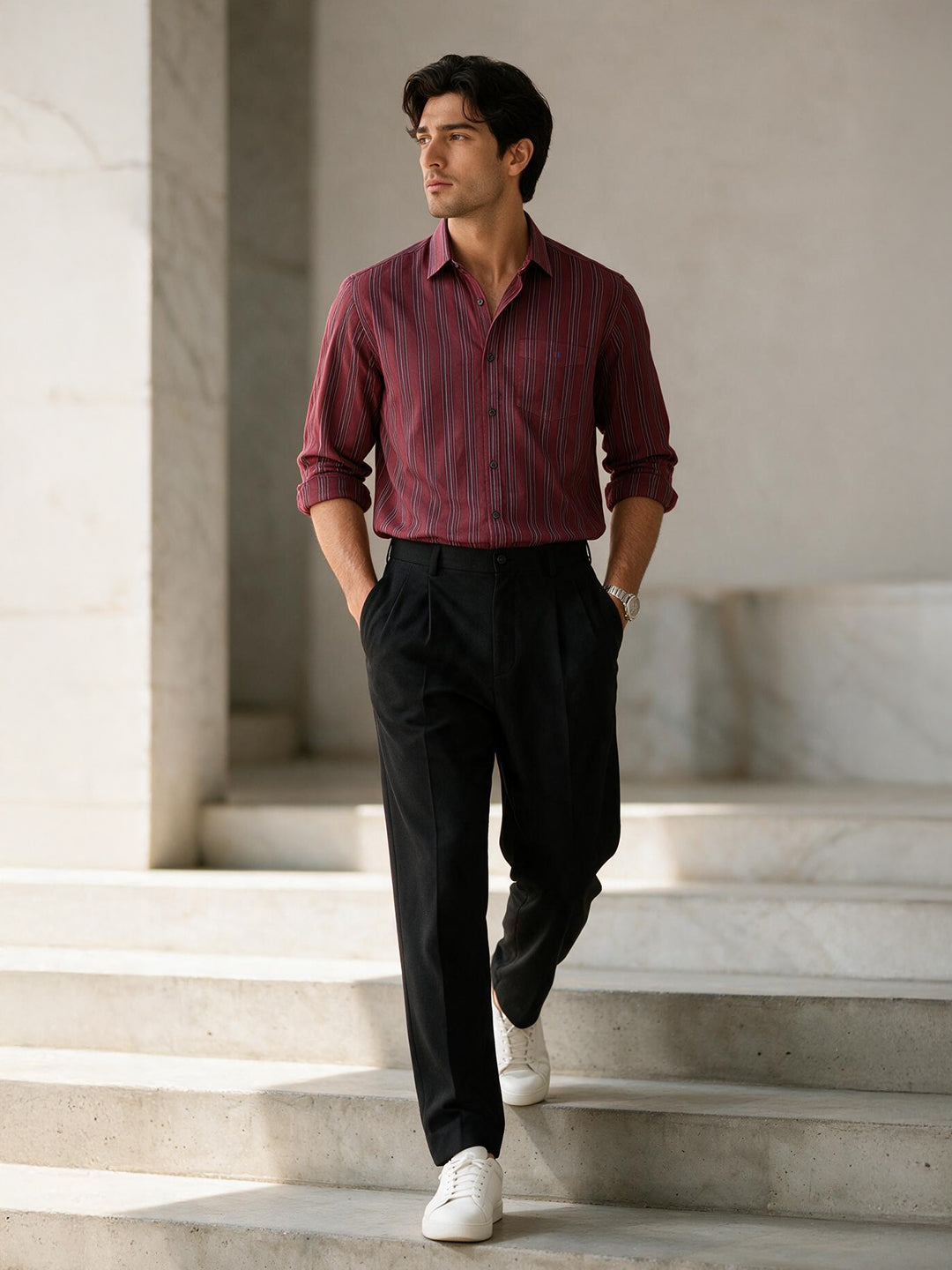 Cabernet Red Vertical Stripes Casual Shirt