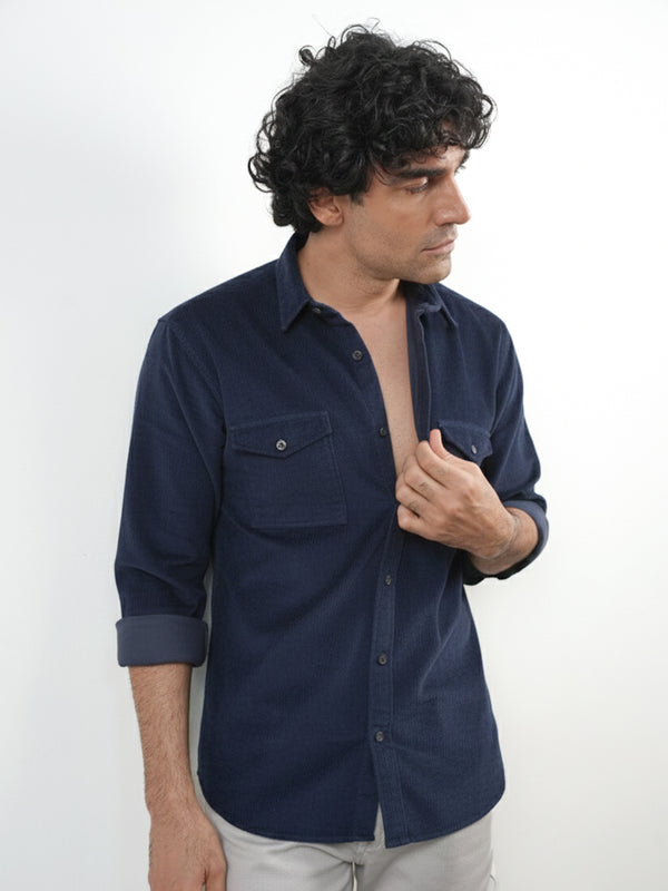 Ink Blue Corduroy Plain Shirt