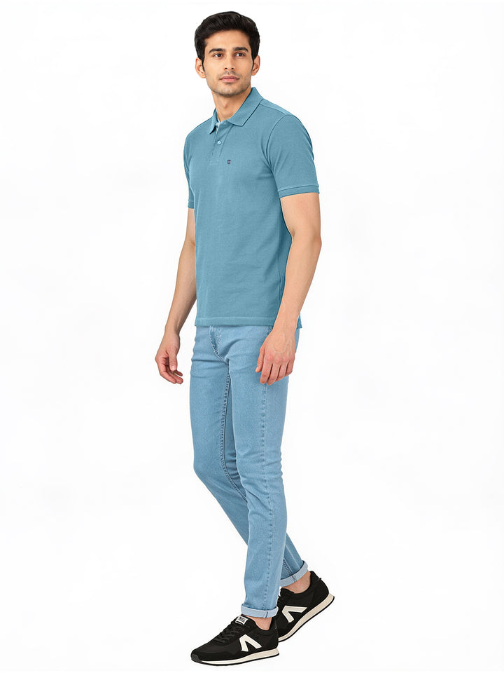 Steel Blue Plain Polo T Shirt