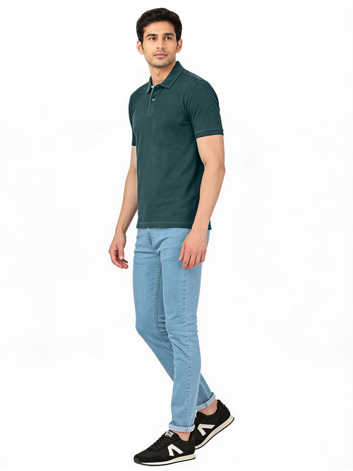 Teal Blue Plain Polo T Shirt