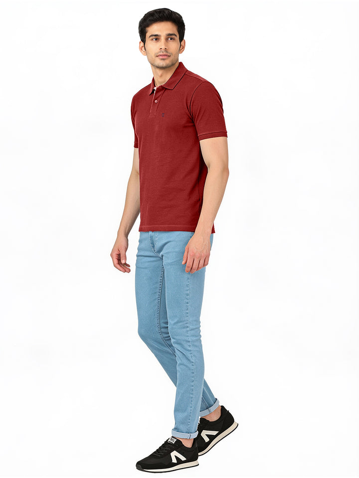 Burgundy Plain Polo T Shirt