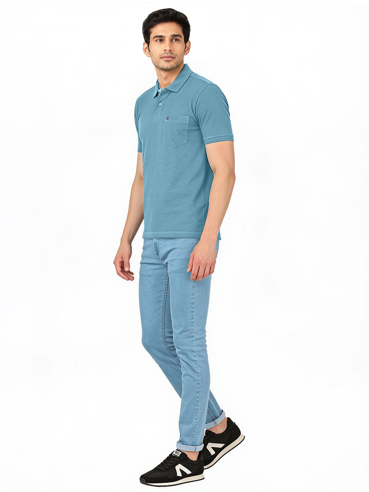 Steel Blue Plain Casual Polo T shirt