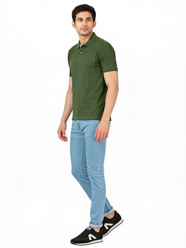 Hunter Green Plain Casual Polo T Shirt