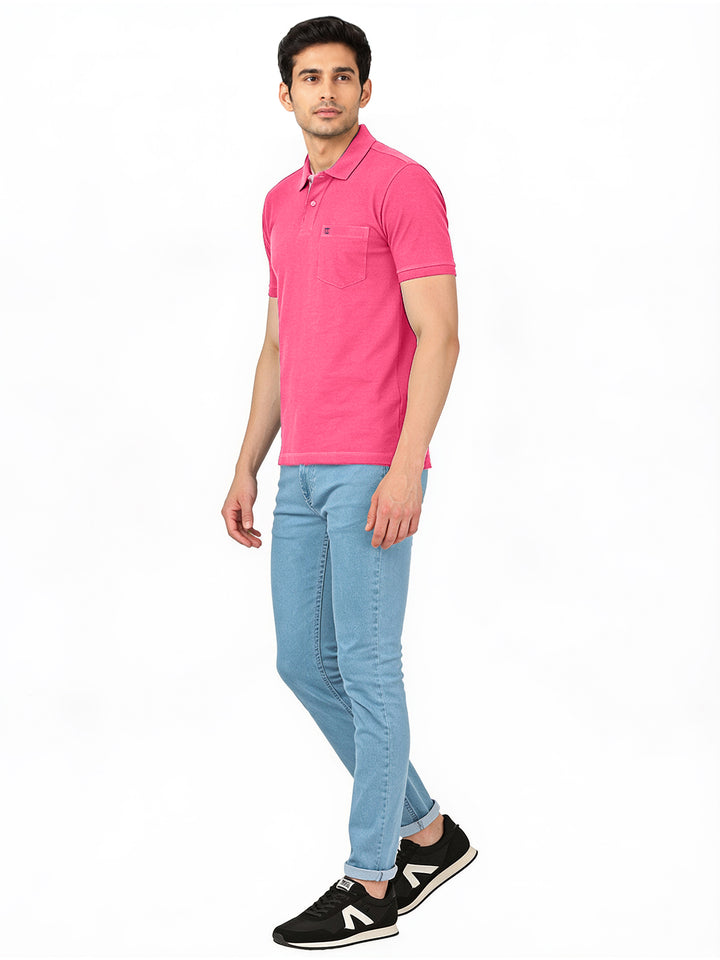 Magenta Plain Casual Pola T shirt
