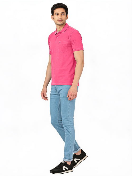 Magenta Plain Casual Pola T shirt