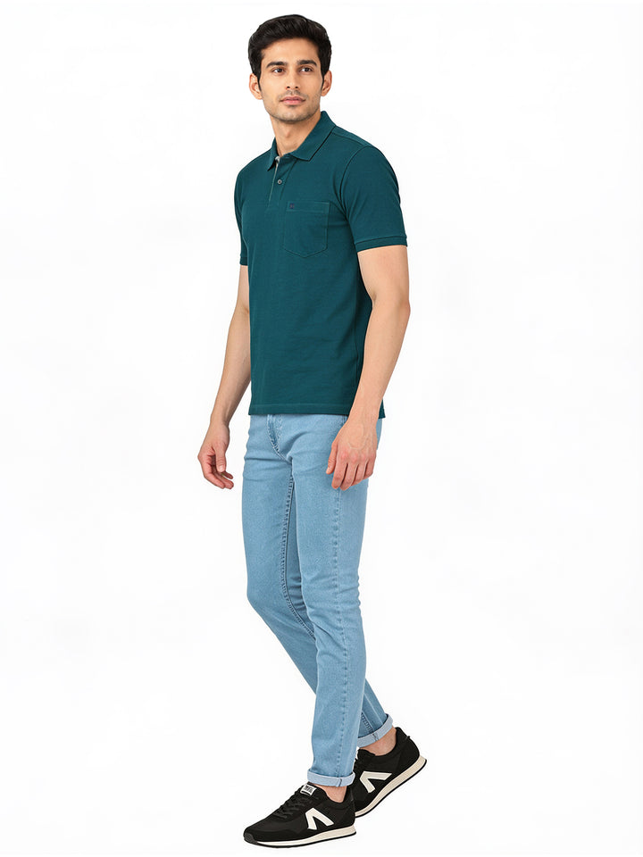 Dark Teal Plain Casual Polo T shirt