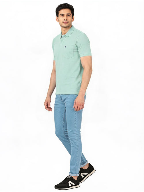 Viridian Green Plain Casual Polo T shirt