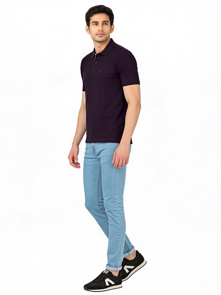 Purple Plain Casual Polo T shirt