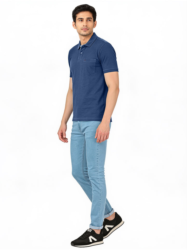 Cobalt Blue Plain Casual Polo T Shirt