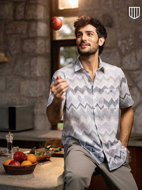 Grey Abstract Printed Casual Shirt