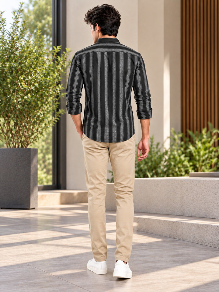 Core Black and Grey Vertical Stripes Casual Shirt