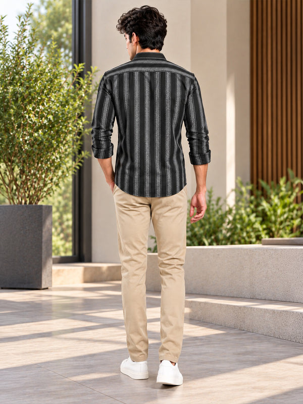 Core Black and Grey Vertical Stripes Casual Shirt
