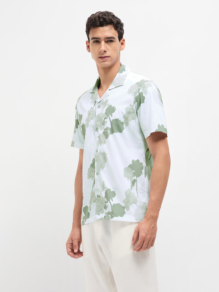Leaf Green Floral Printed Casual Shirt