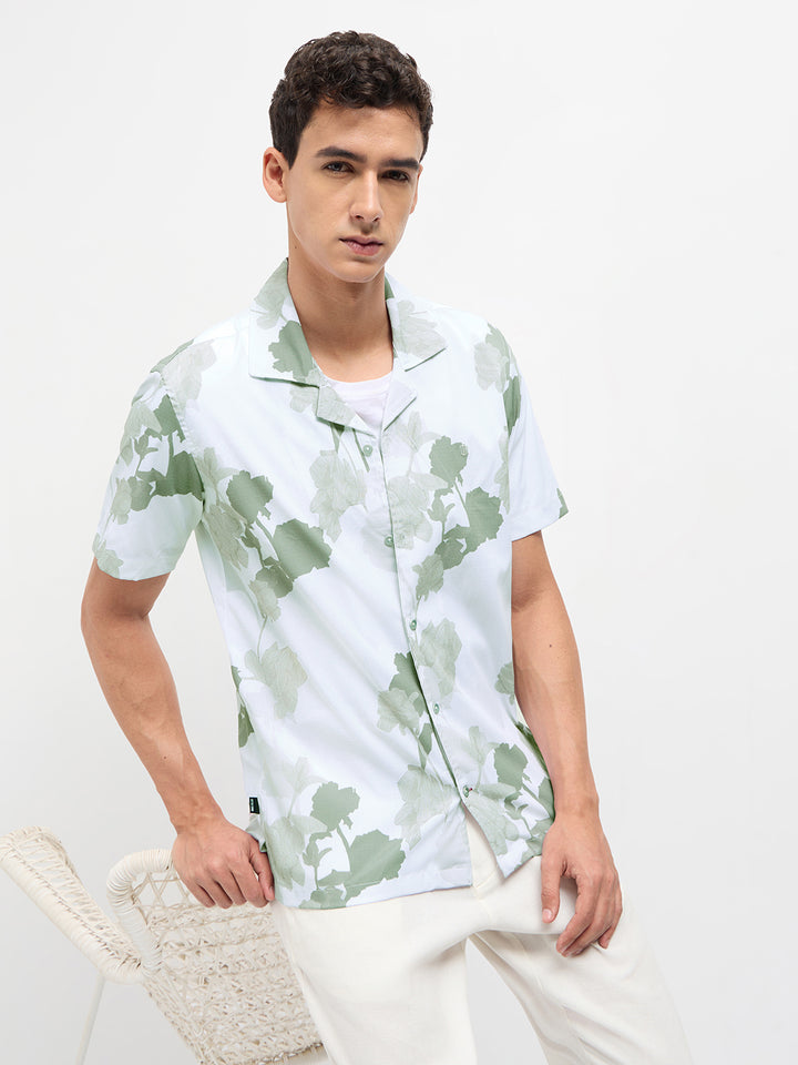 Leaf Green Floral Printed Casual Shirt