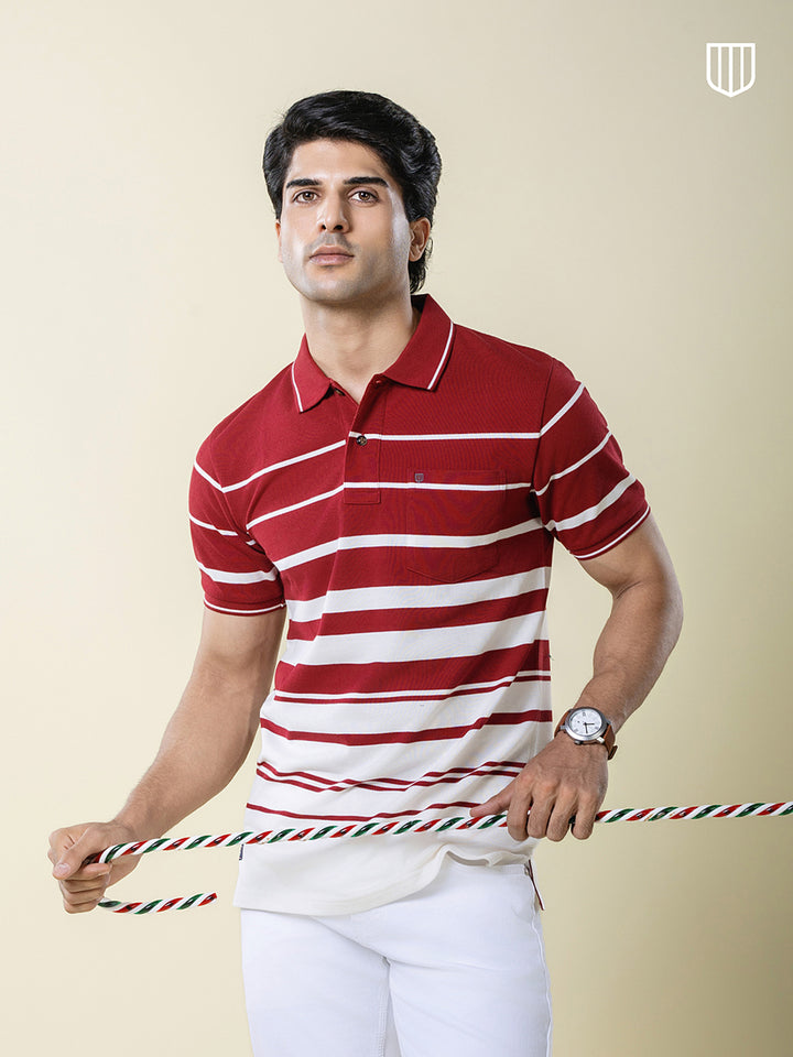 Red Horizontal Stripes Polo T Shirt