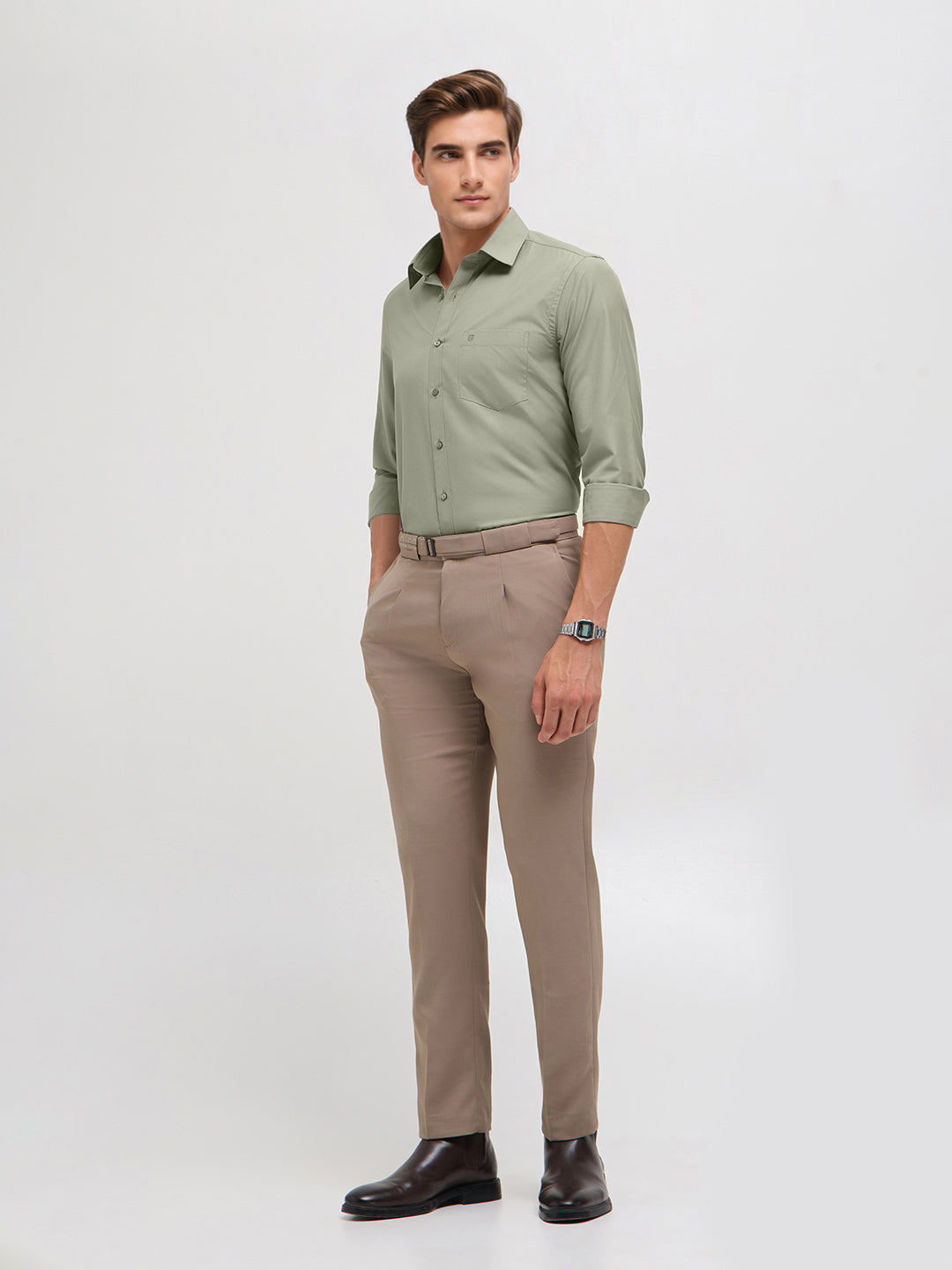 Pastel Olive Solid Formal Shirt
