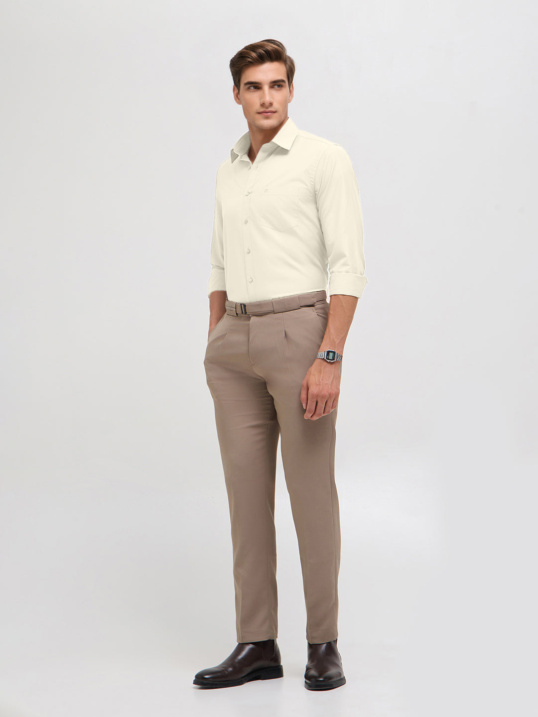 Pale White Solid Formal Shirt