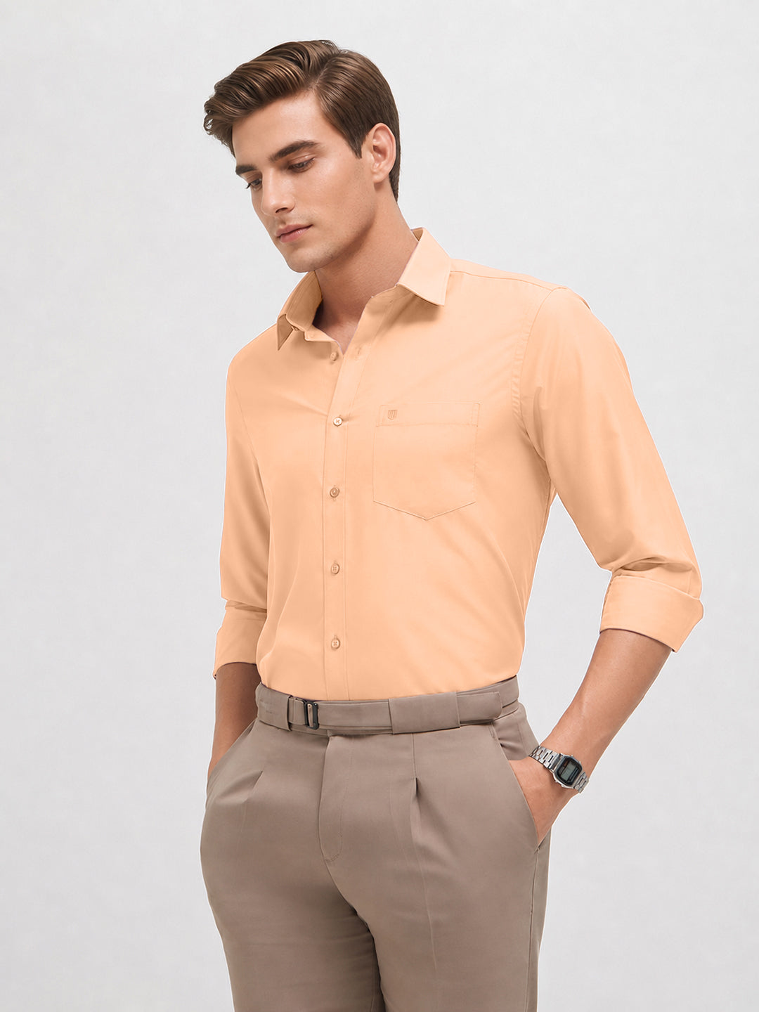 Sand Peach Solid Formal Shirt