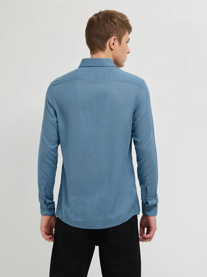 Thunder Blue Solid Casual Shirt