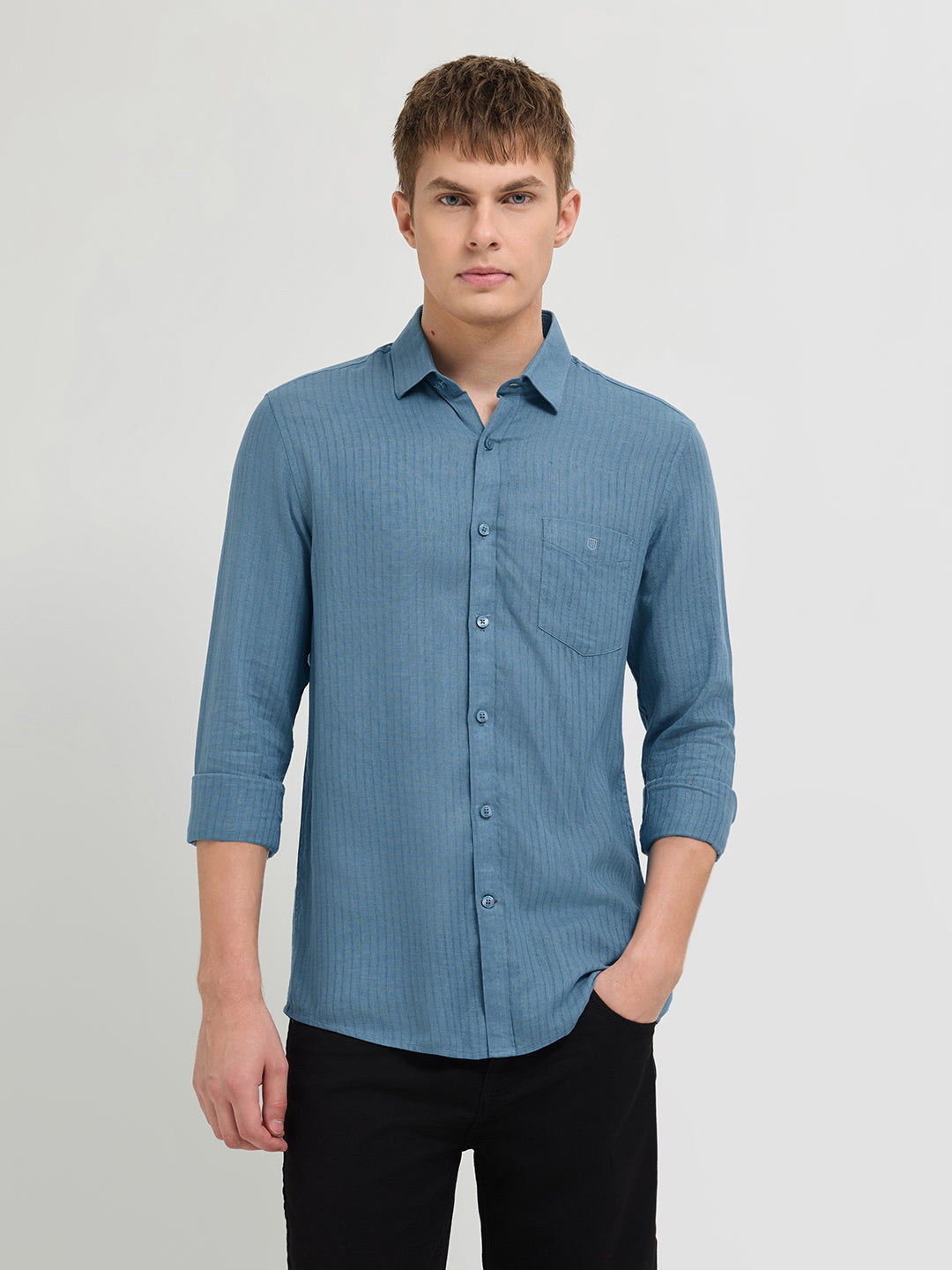 Thunder Blue Solid Casual Shirt
