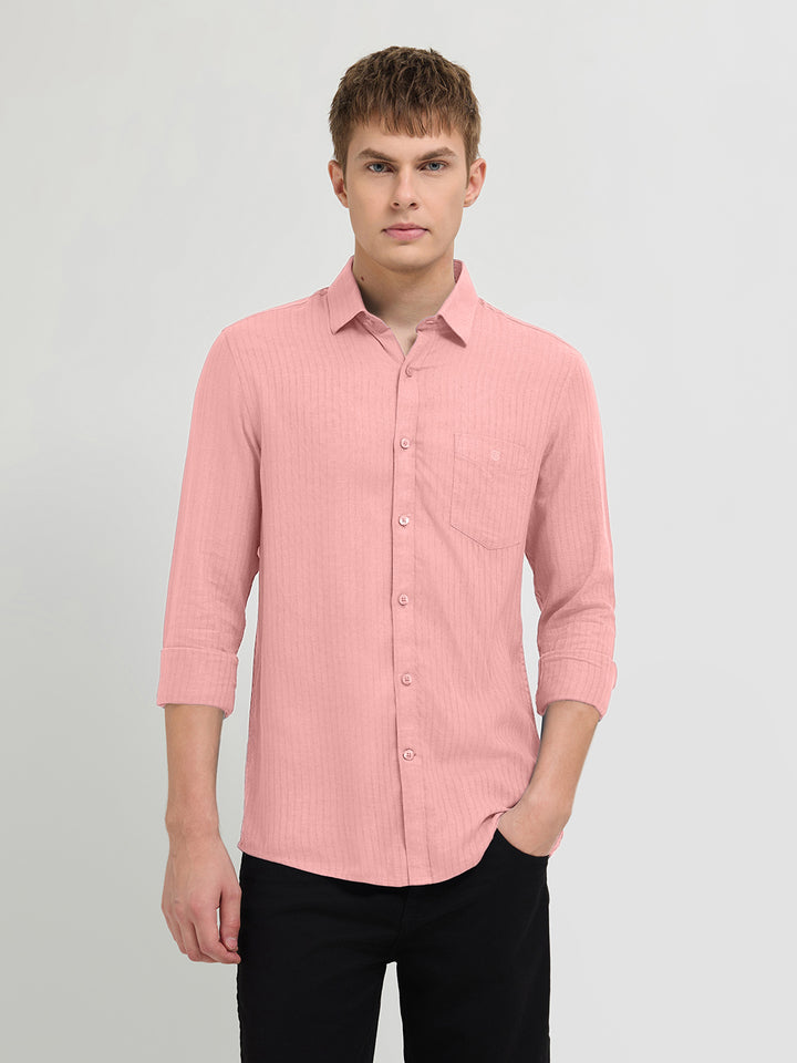 Creamy Peach Solid Casual Shirt