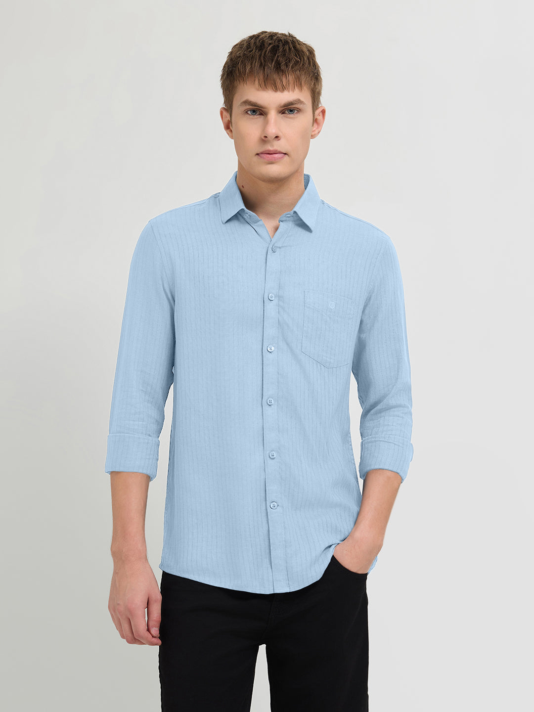 Soft Blue Solid Casual Shirt